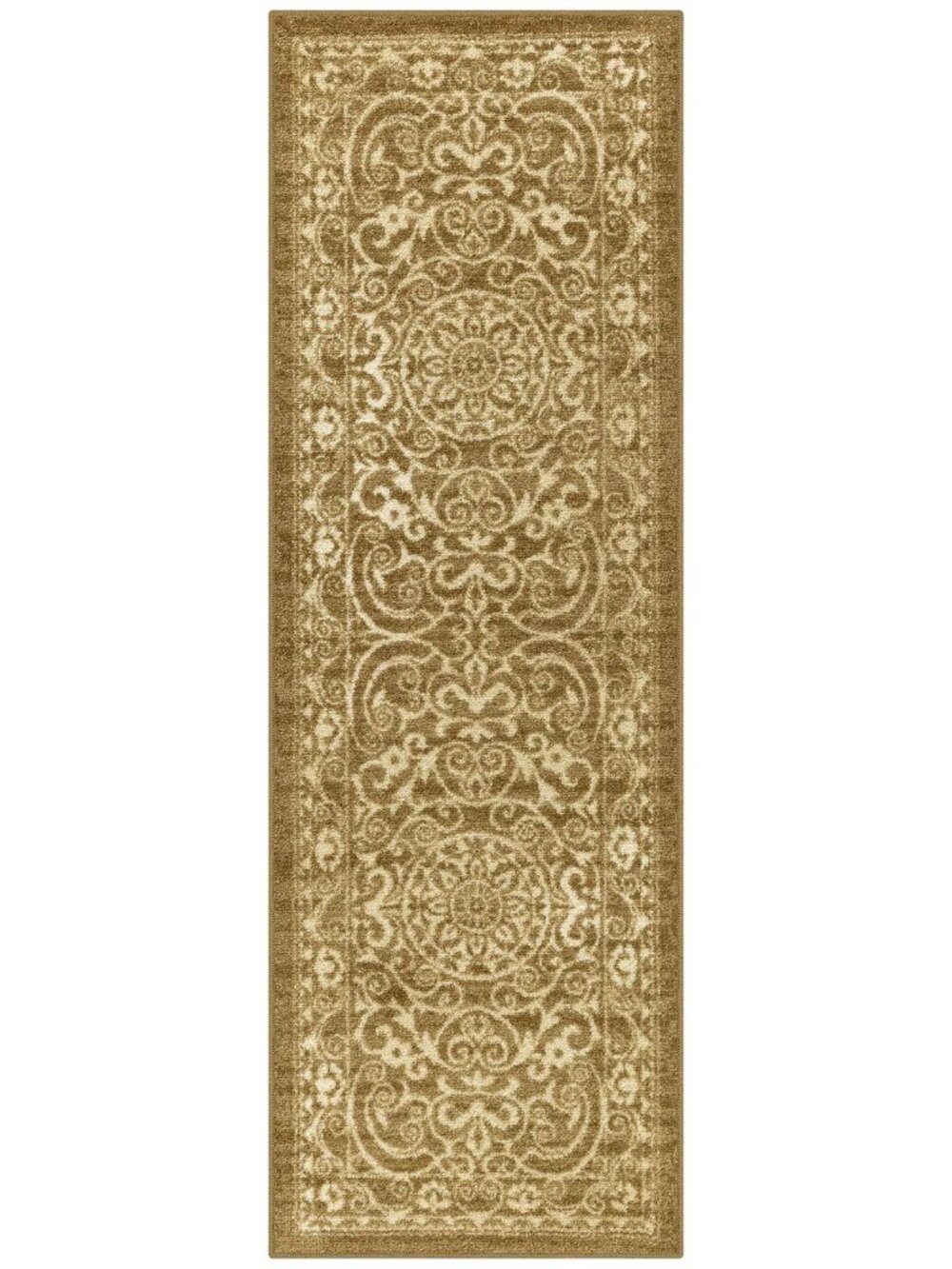 NEW Maples Rugs Scroll Washable Entryway Runner Rug Khaki Brown 20x60